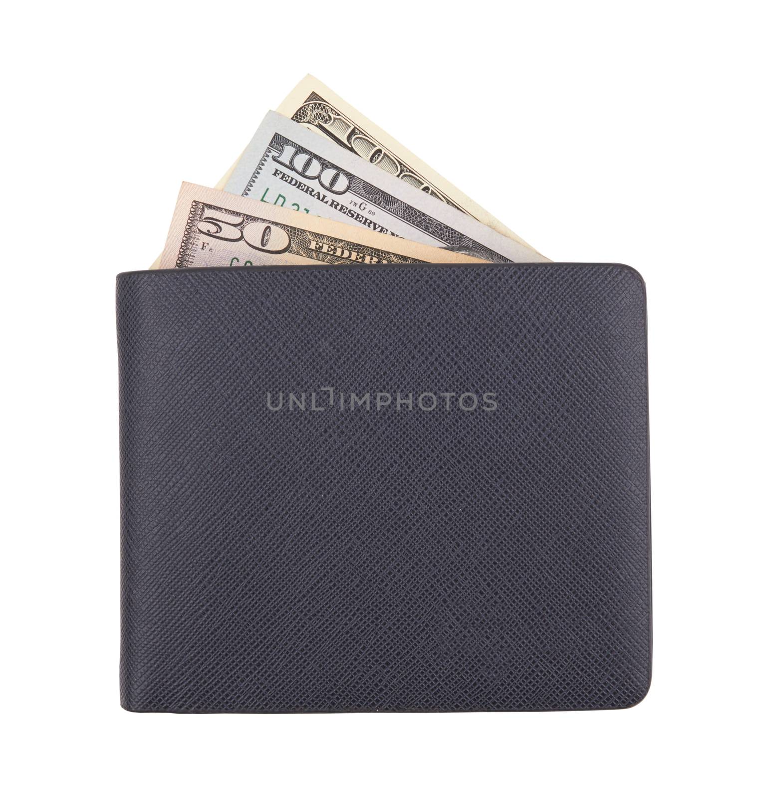 Wallet with money isolated on white background