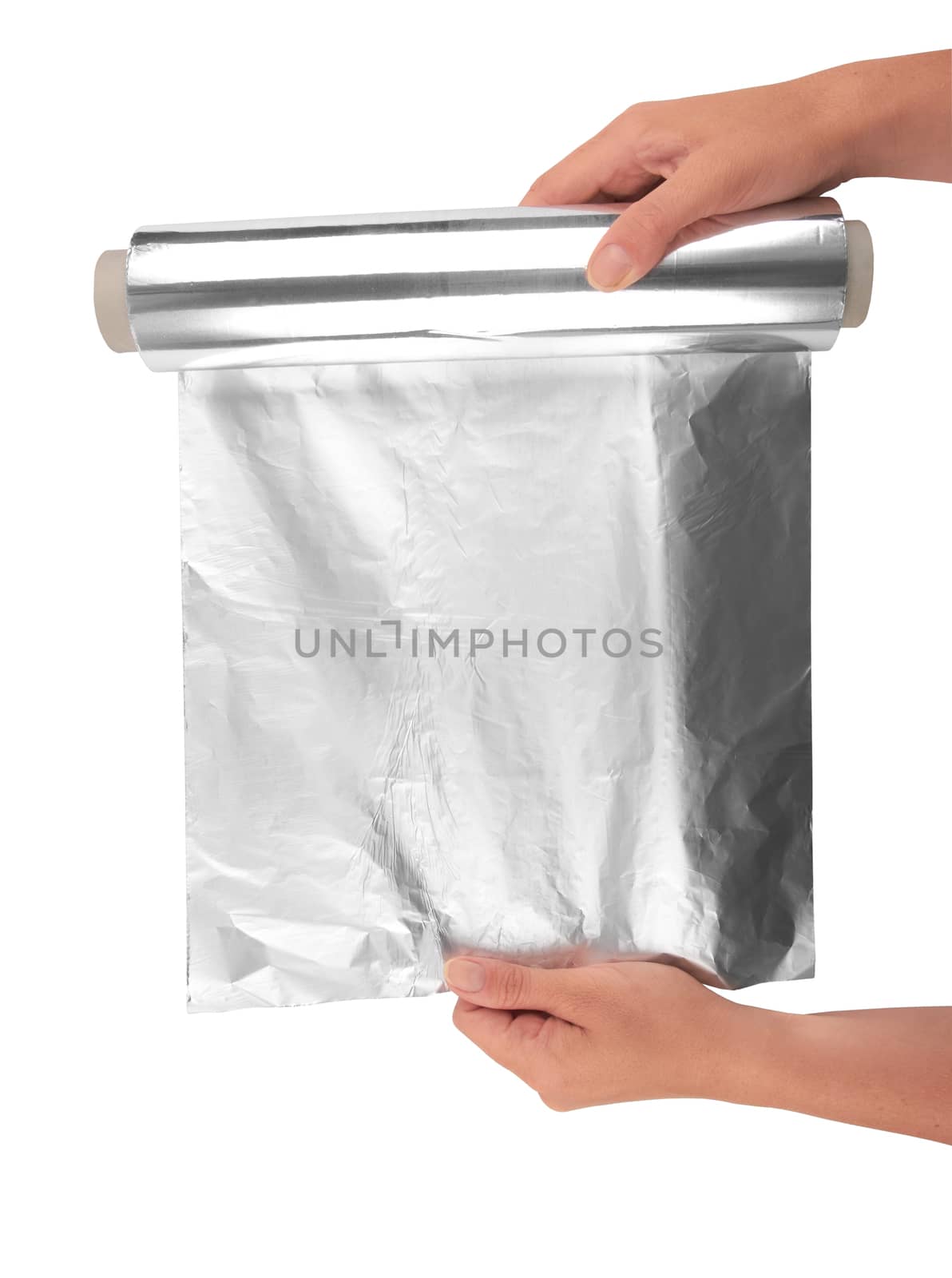 woman holding a roll of aluminum foil 