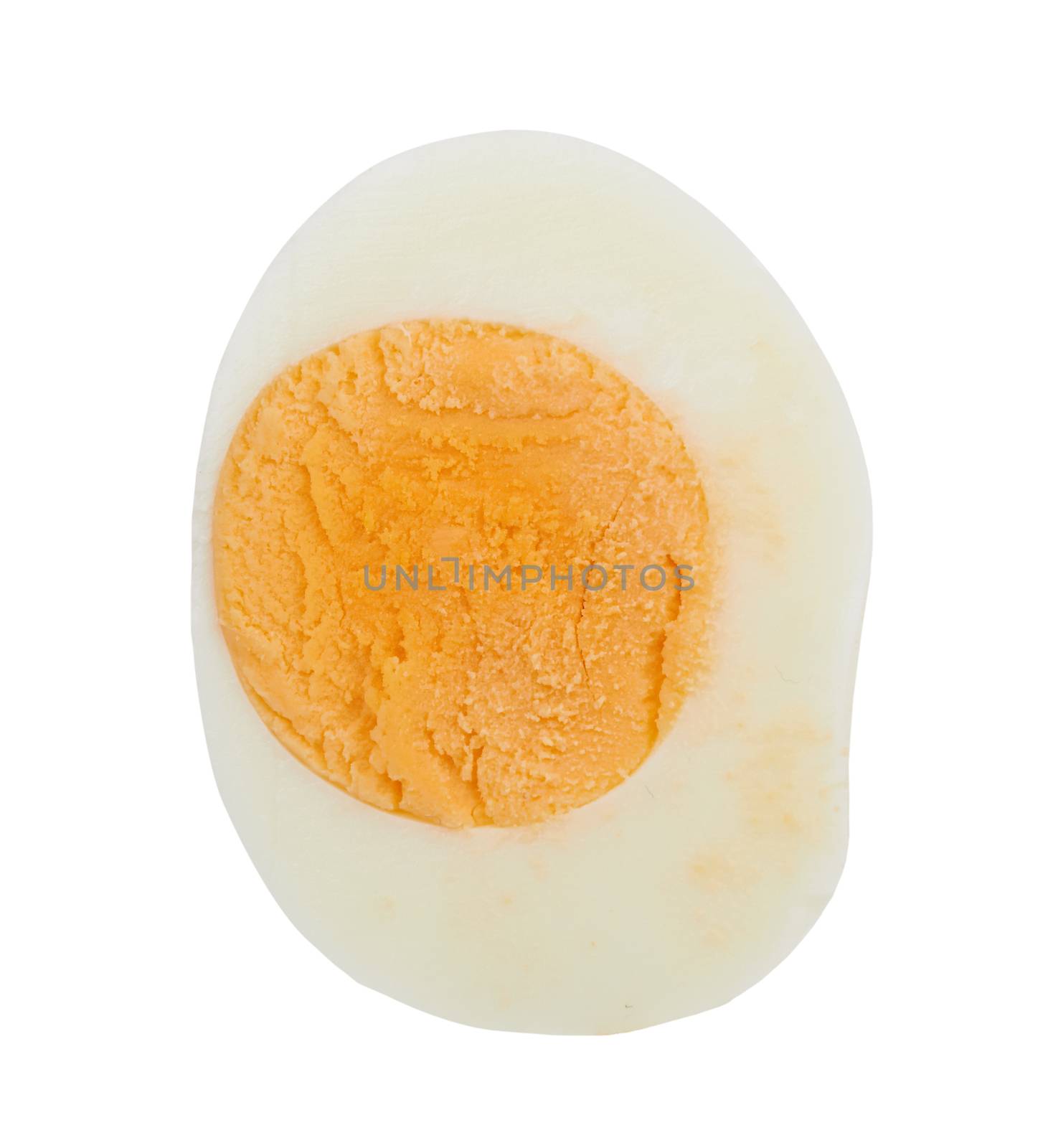 Half of a hard boiled egg isolated on white background