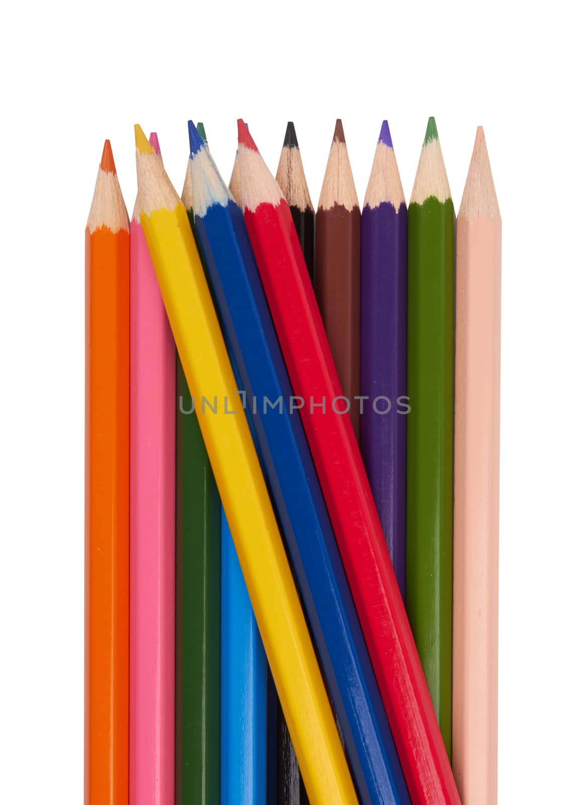 bunch of colored pencils isolated on white background