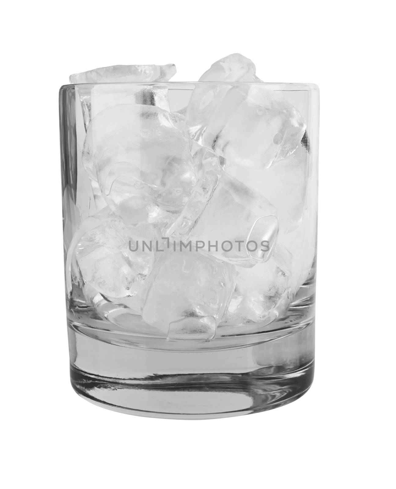 Glass with ice cubes isolated on white background