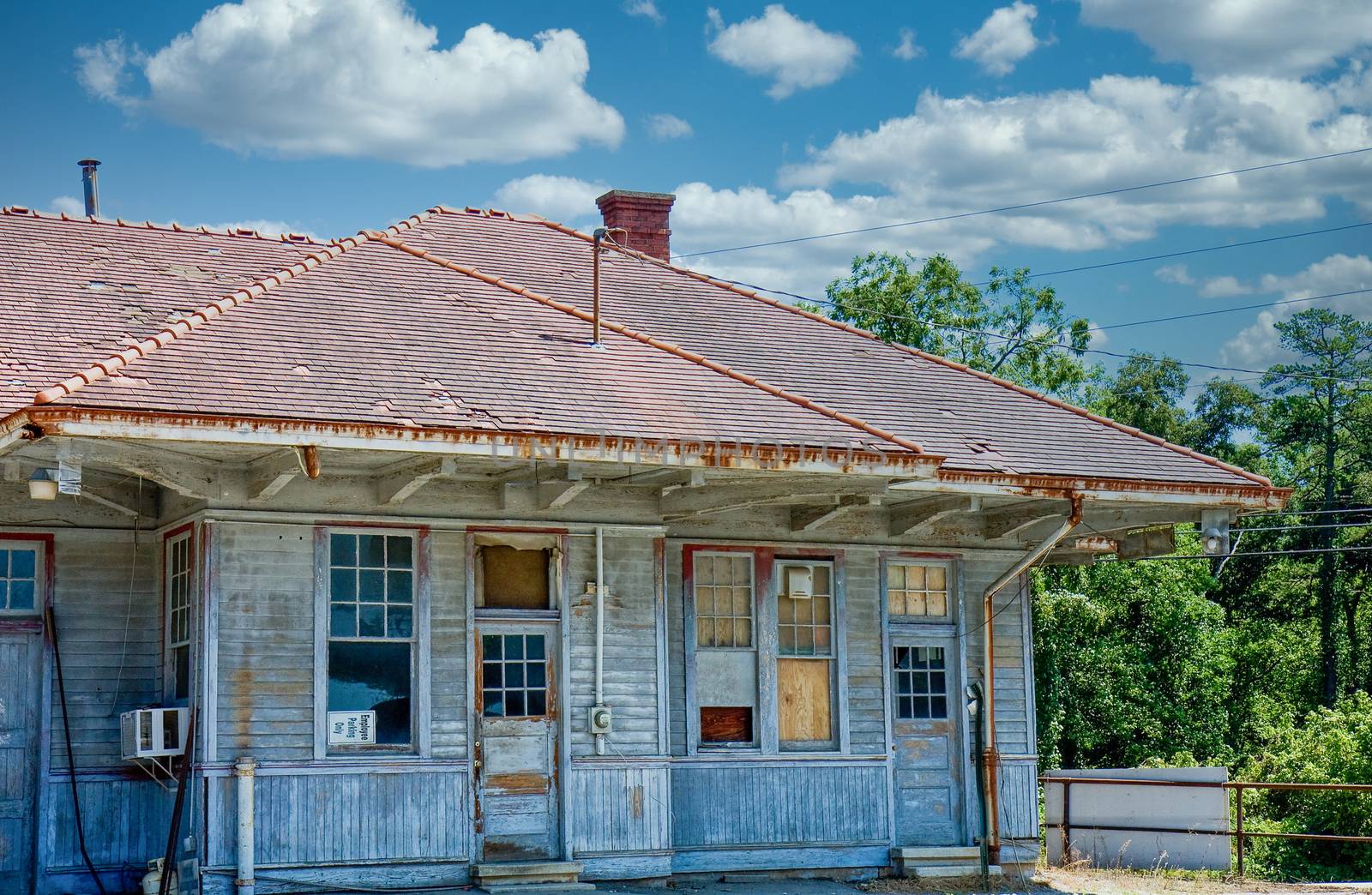 An old abandoned train station in a small town