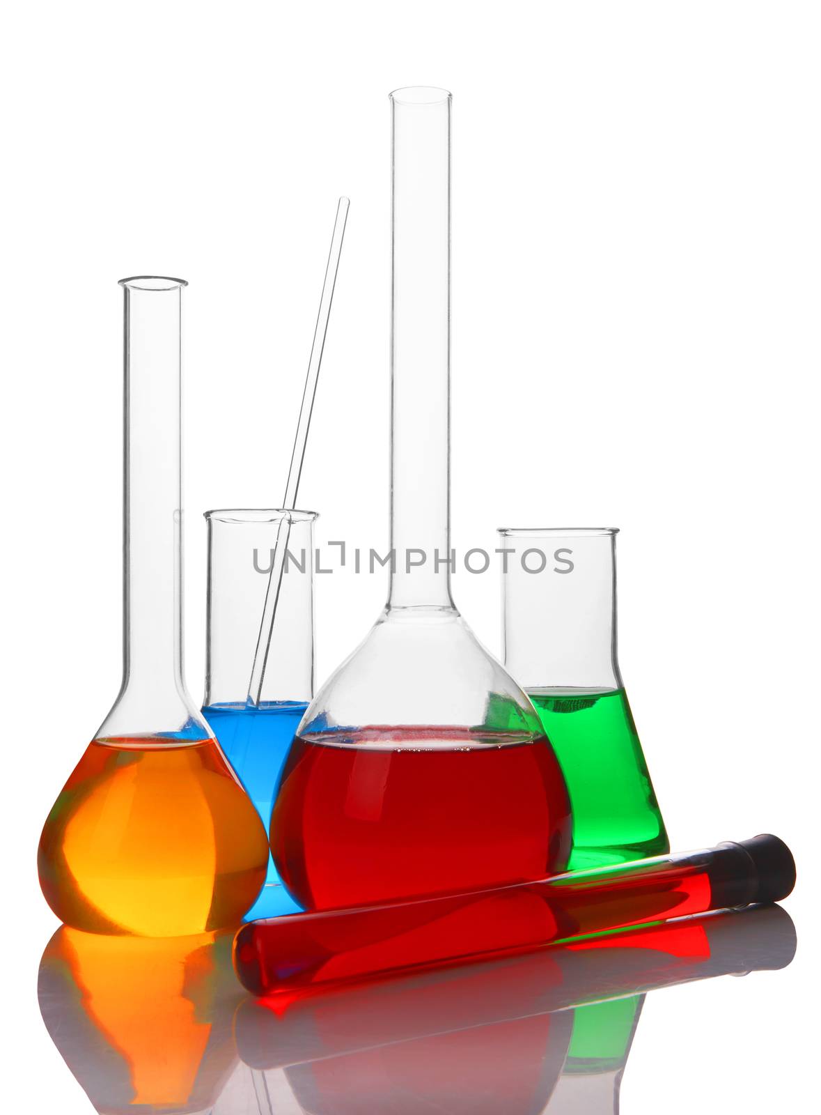 test tubes with colorful liquids isolated on white background