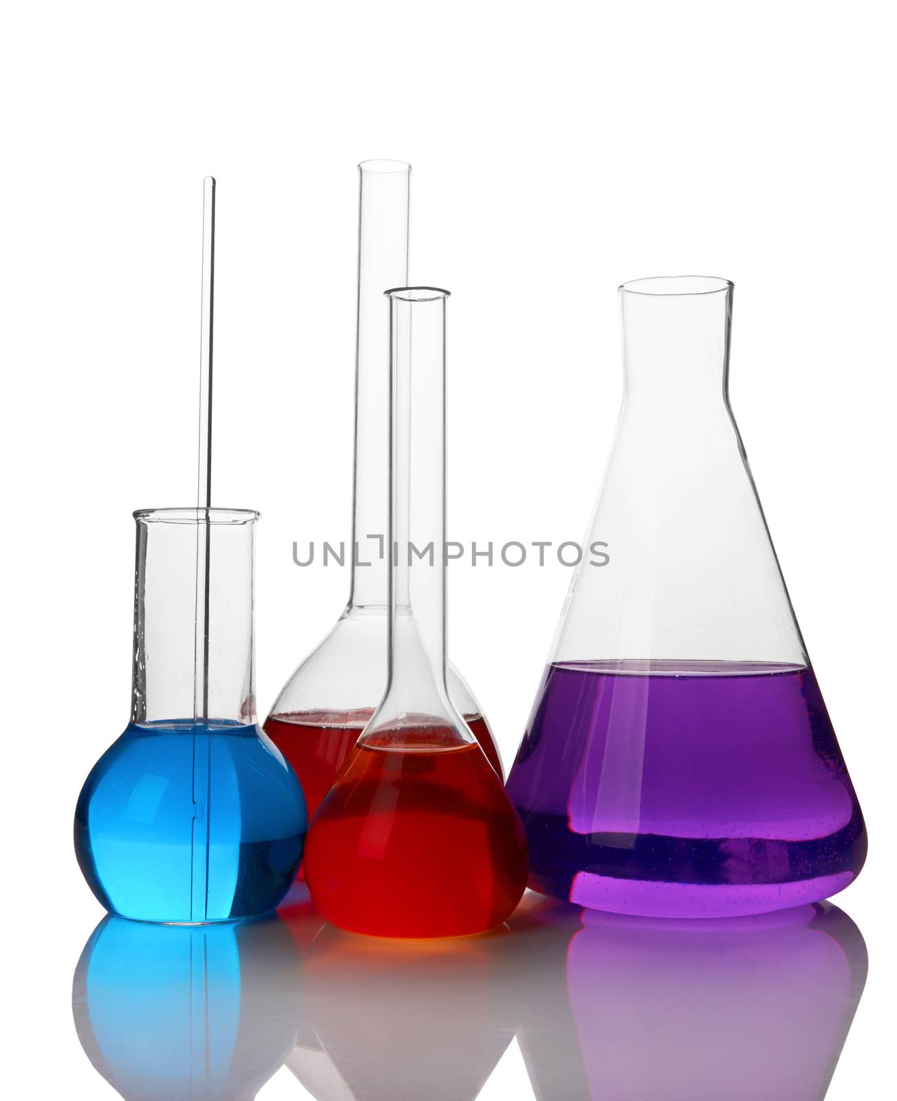 test tubes with colorful liquids isolated on white background 