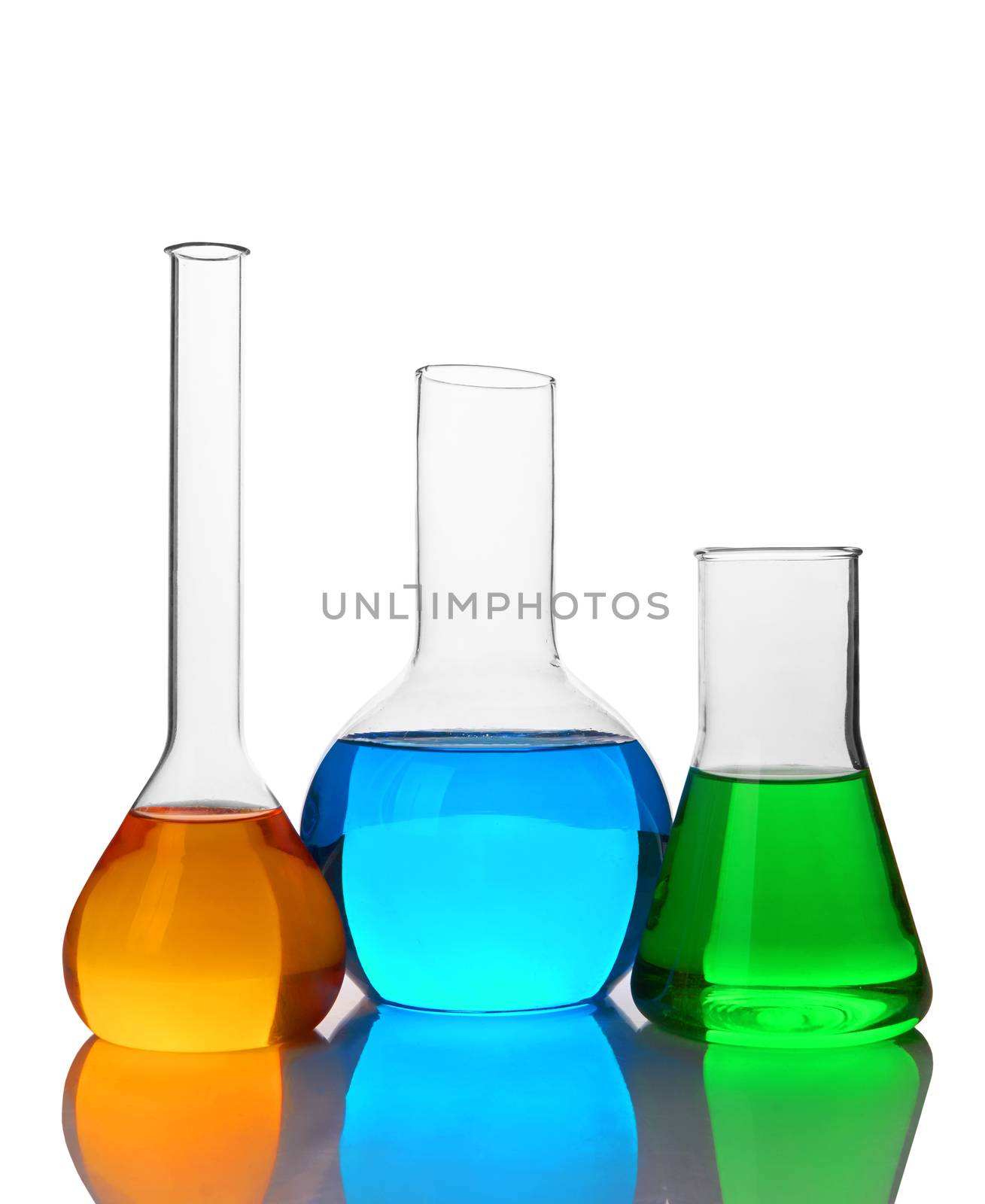 test tubes with colorful liquids isolated on white background 