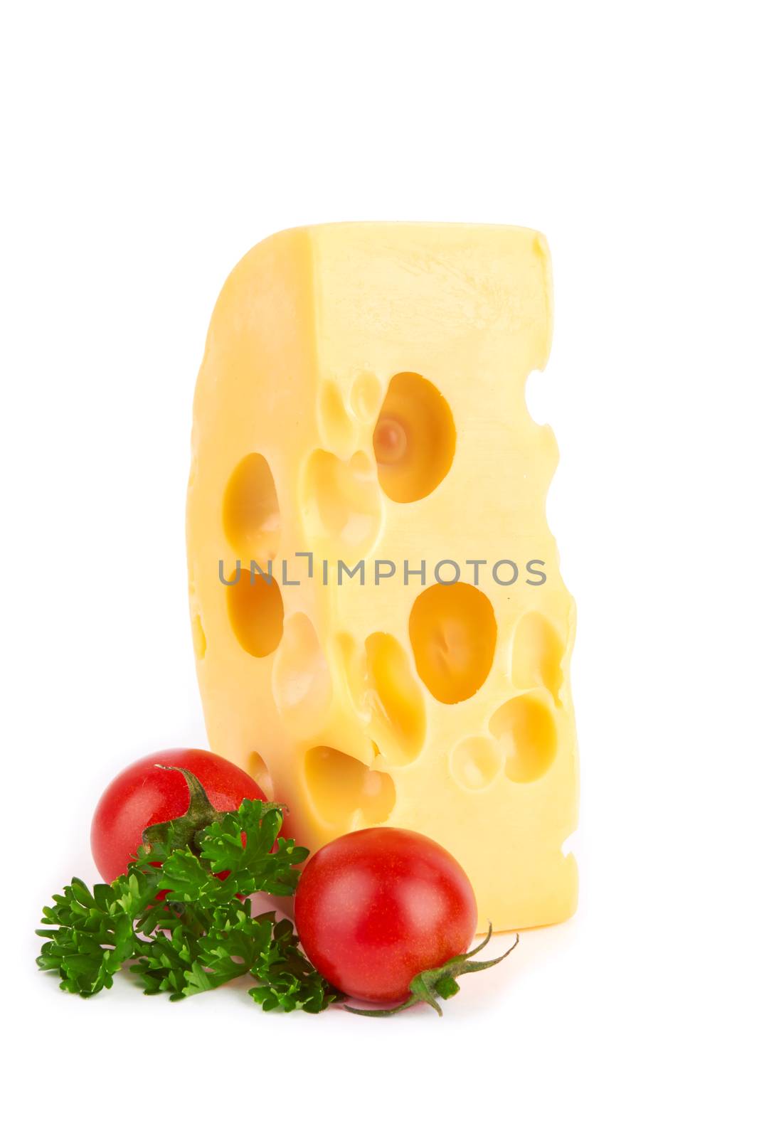Piece of cheese isolated on white background