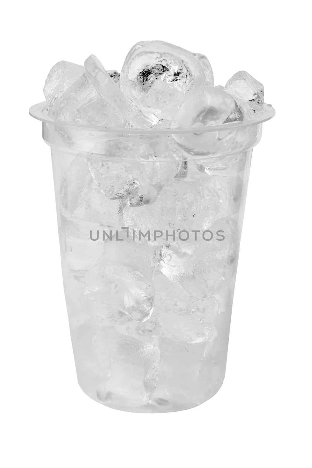 empty glass with ice cubes on white background 