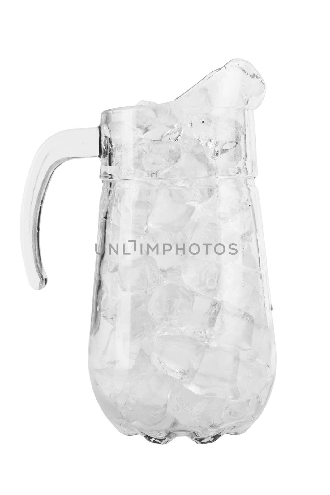 glass carafe full of ice isolated on a white background