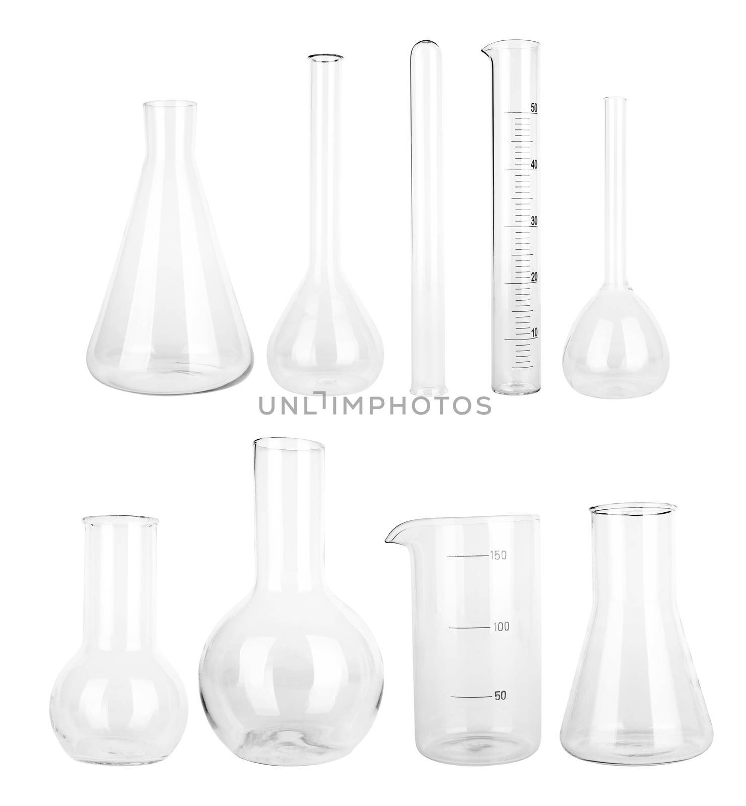 empty laboratory glassware isolated on white background