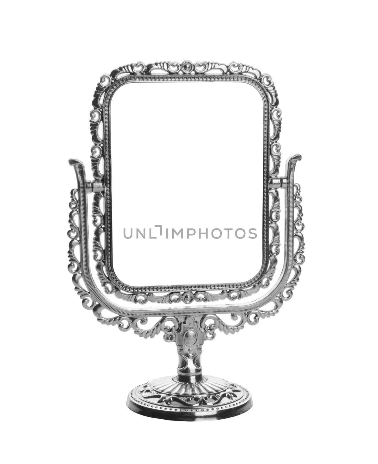 silver makeup mirror isolated on white background