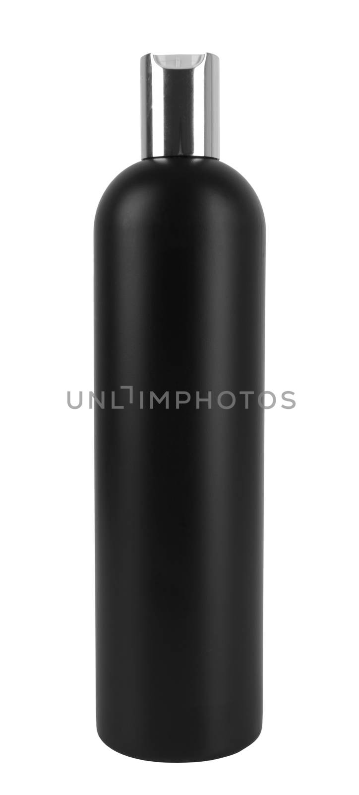 black plastic bottle lotion isolated white background