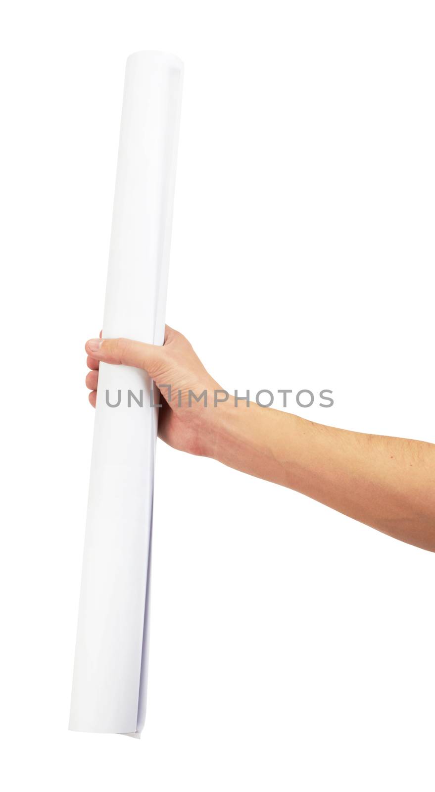 hand holds a bundle on a white background