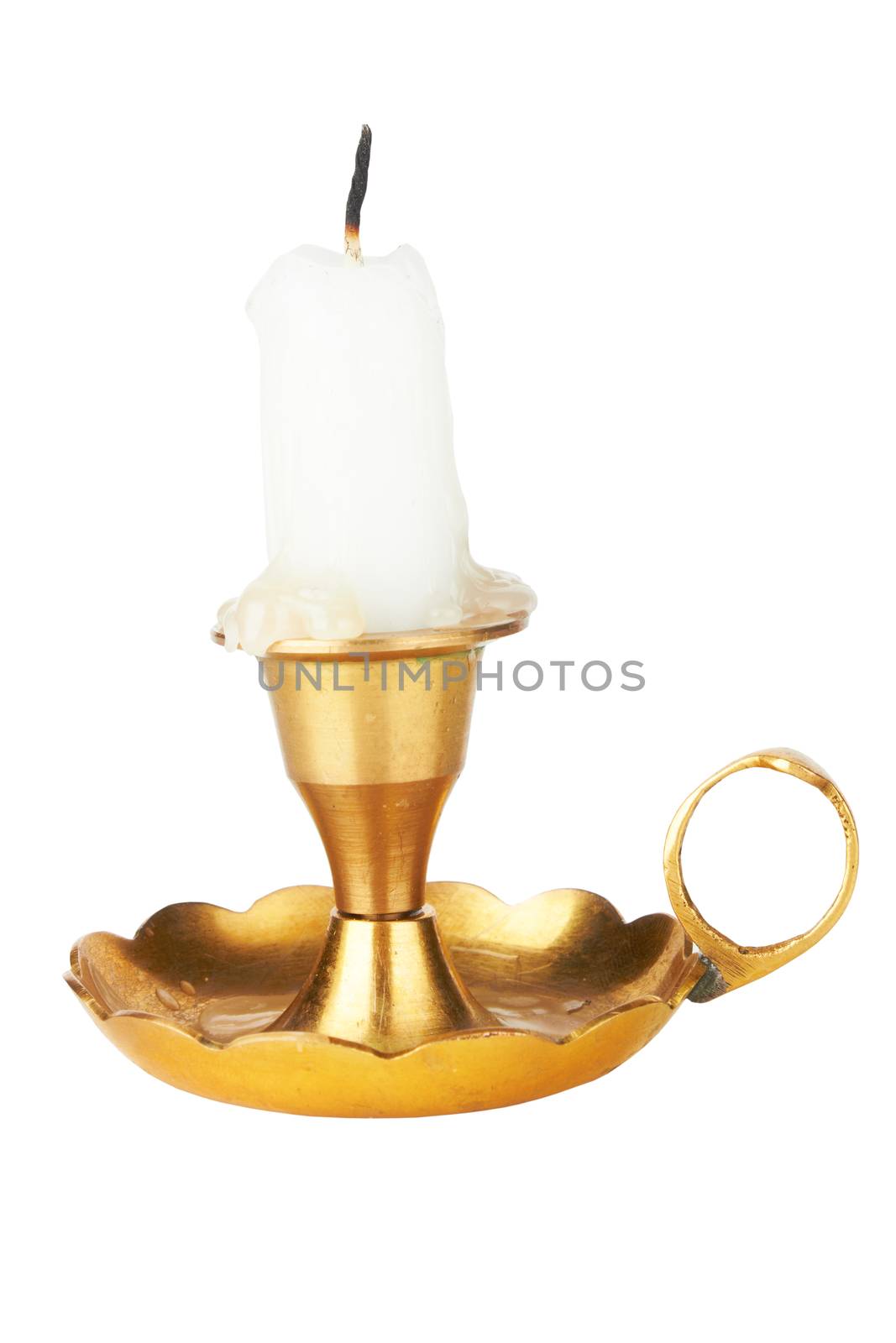 Old-fashioned baroque elegant candle isolated on white background 