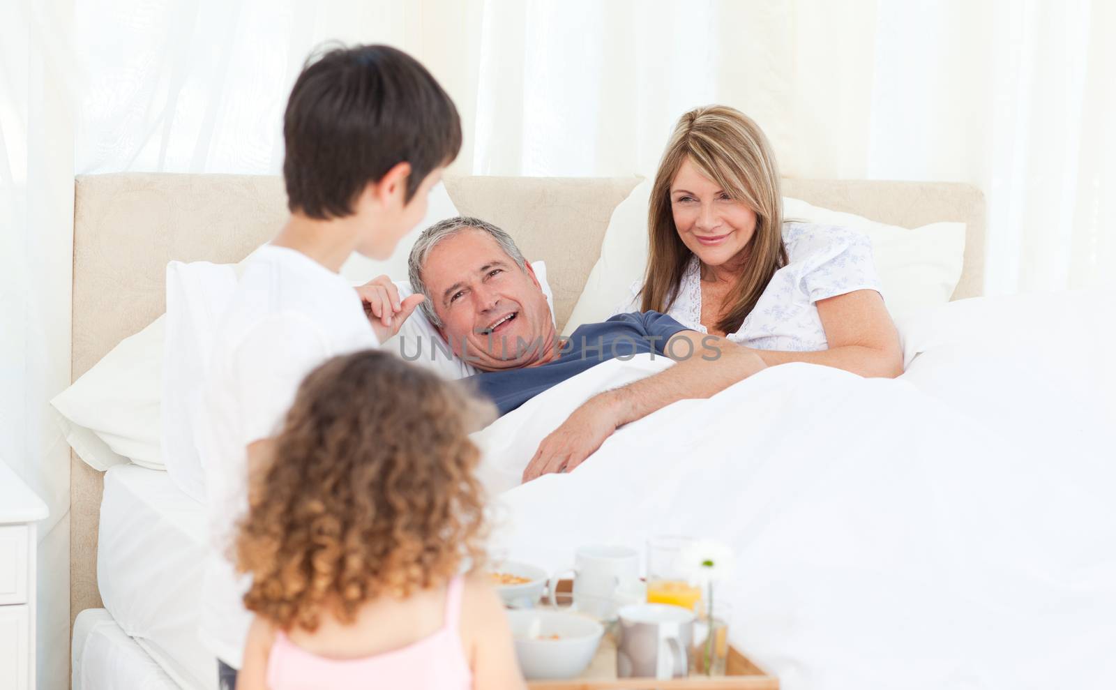 Family having breakfast at home