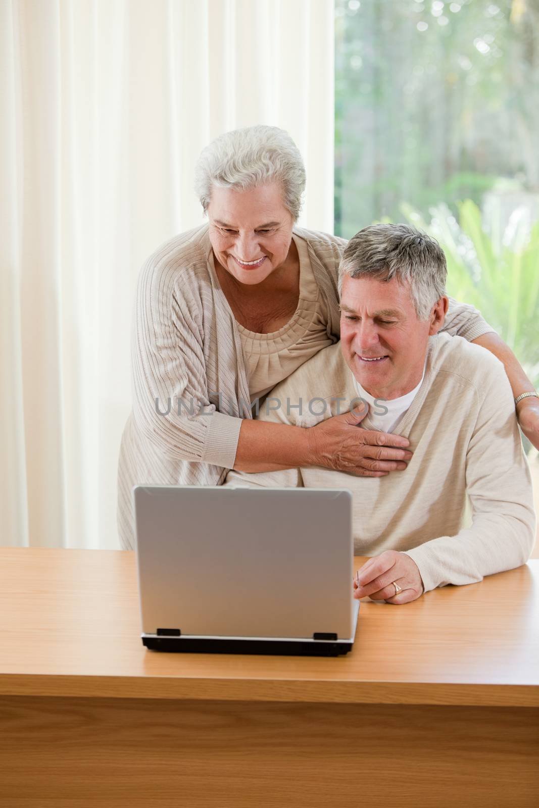 Senior couple looking at their laptop at home