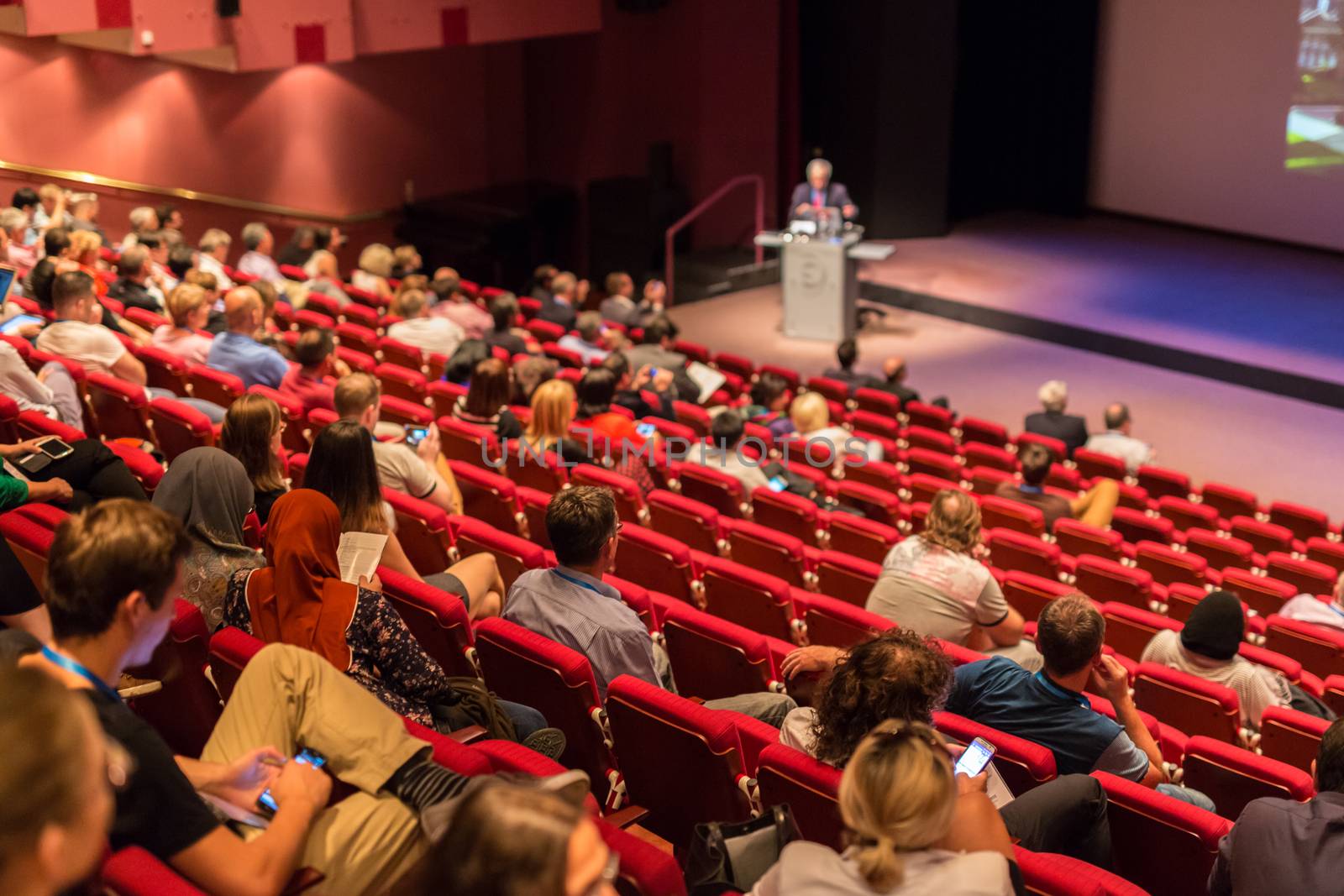 Business speaker giving a talk at business conference event. by kasto