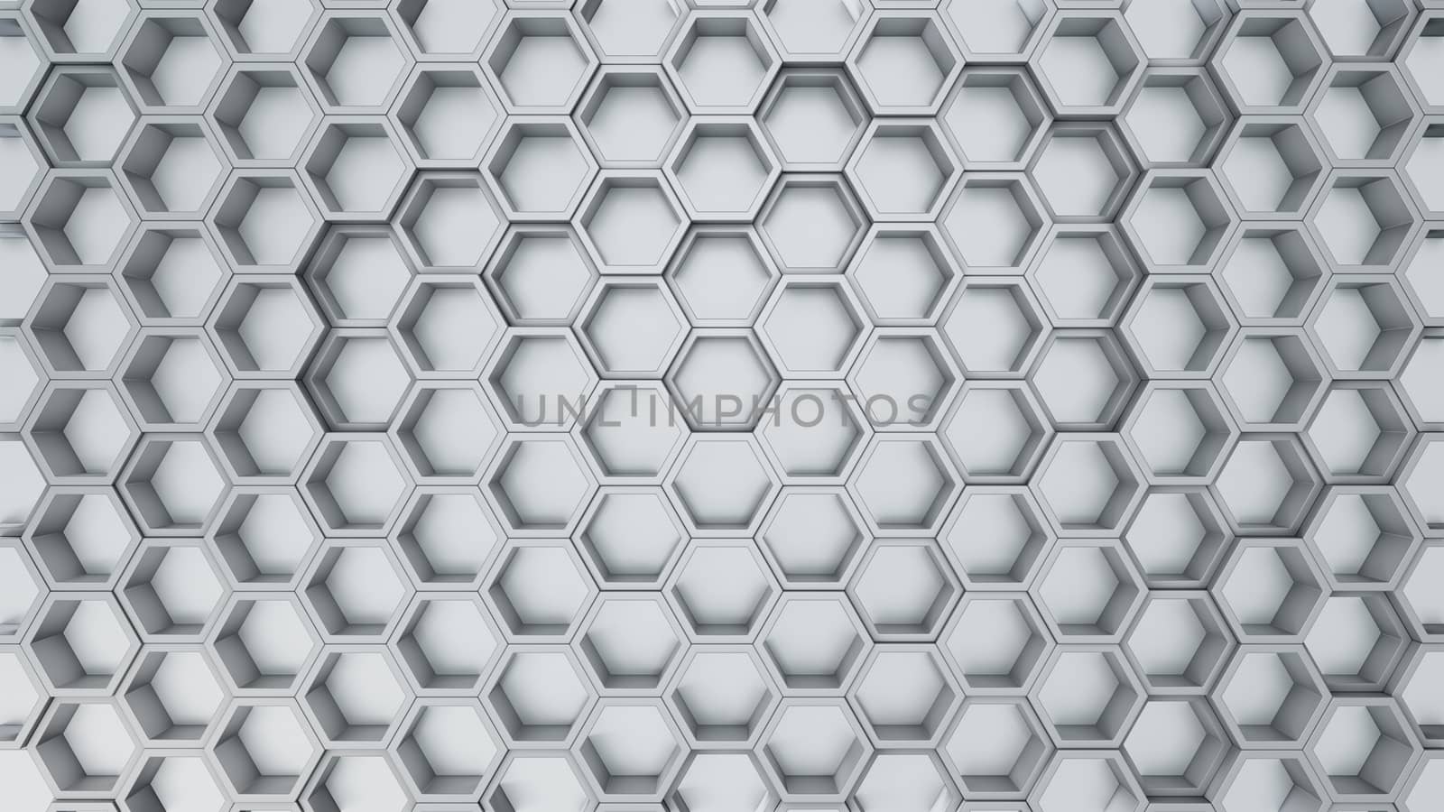 Abstract 3D illustration of hexagons background. Random displacement. Good background