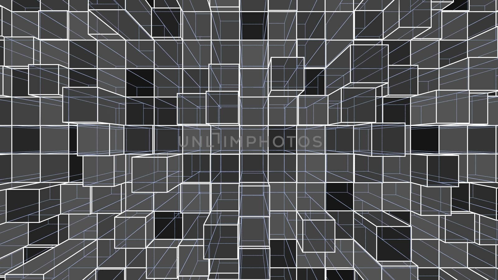 Abstract background of colorful outline cubes. 3D illustration. Wire-frame style.