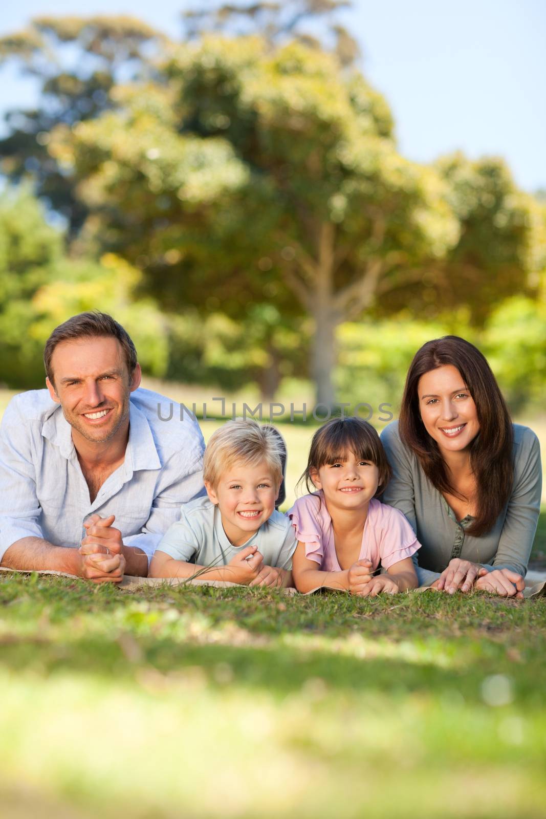 Family lying down in the park by Wavebreakmedia