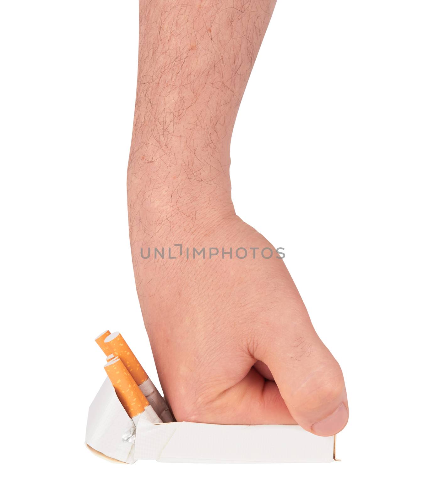 stop smoking fist with crushed pack of cigarettes 