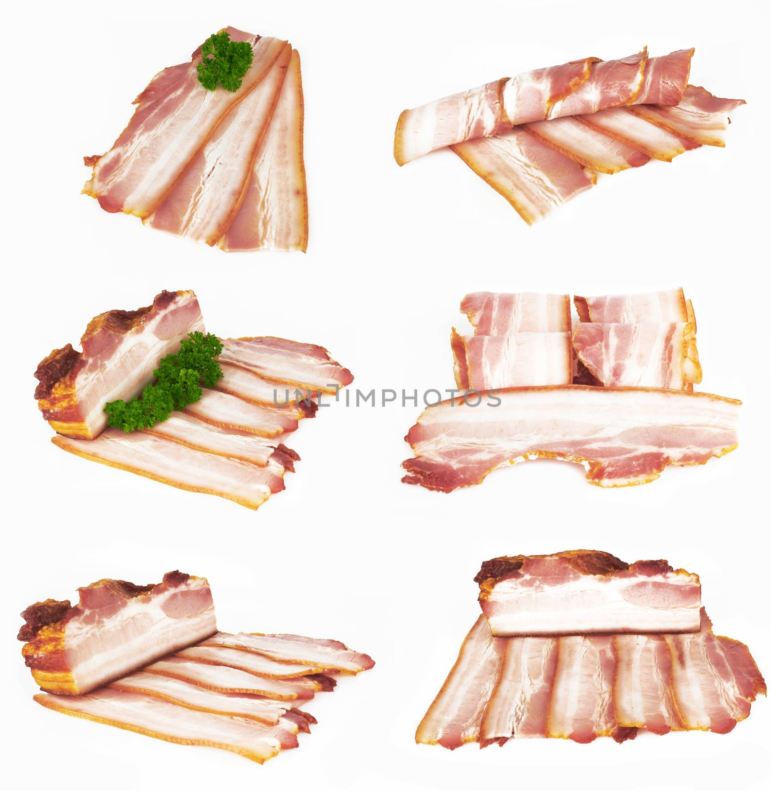 sliced bacon on white background 