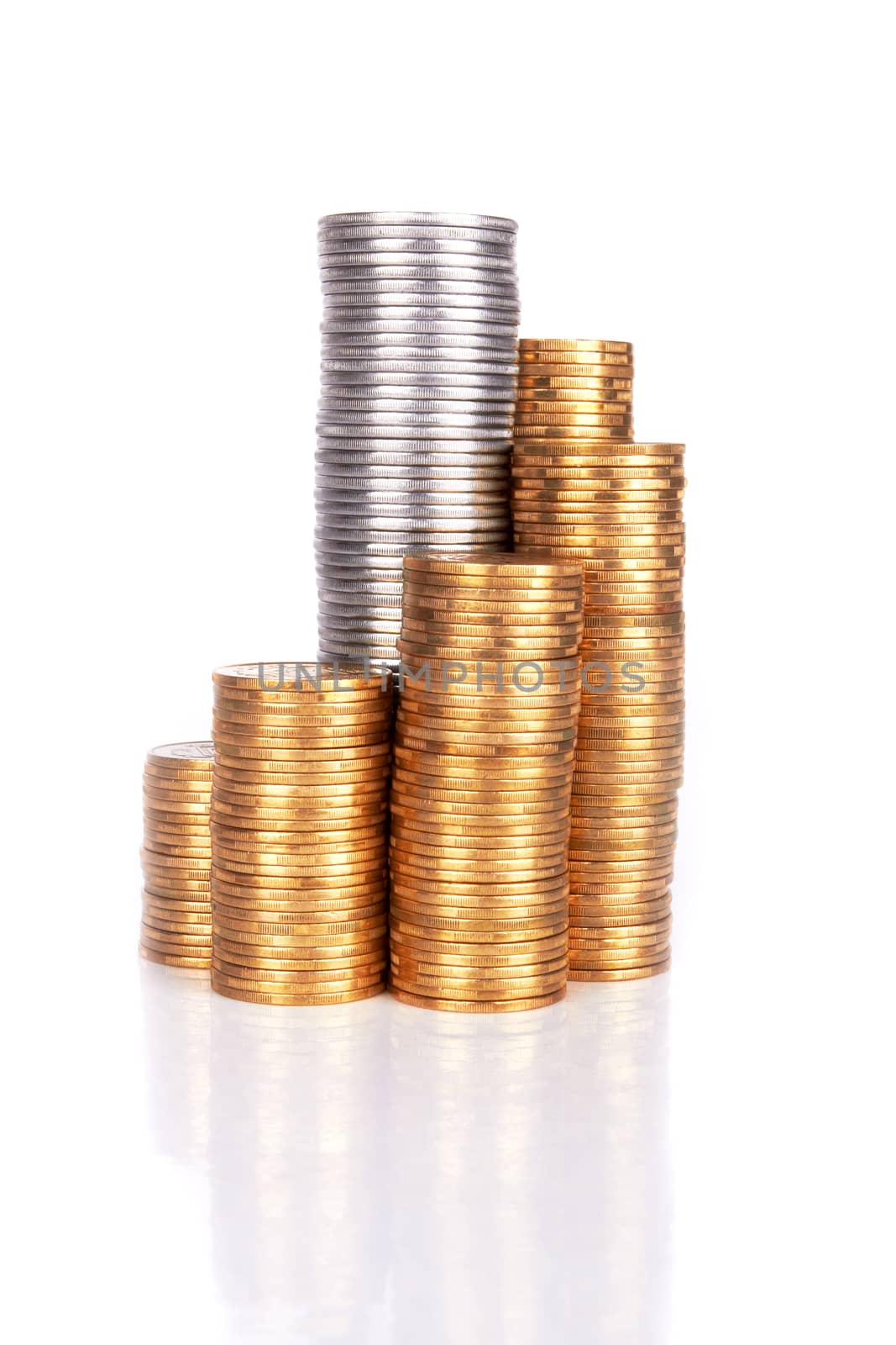 stack of coins on white background