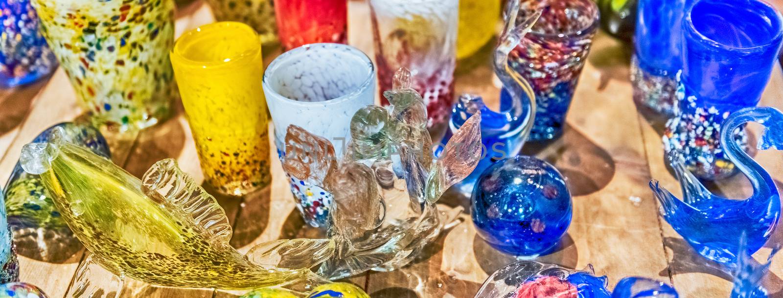Traditional colorful murano glass goblets  for sale, Murano, Ven by marcorubino