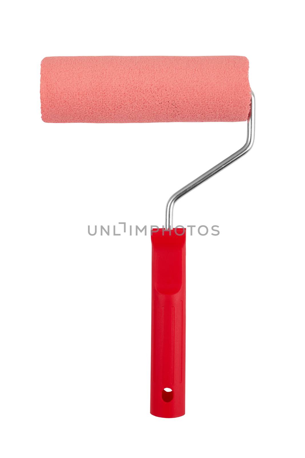 red paint roller isolated on a white background