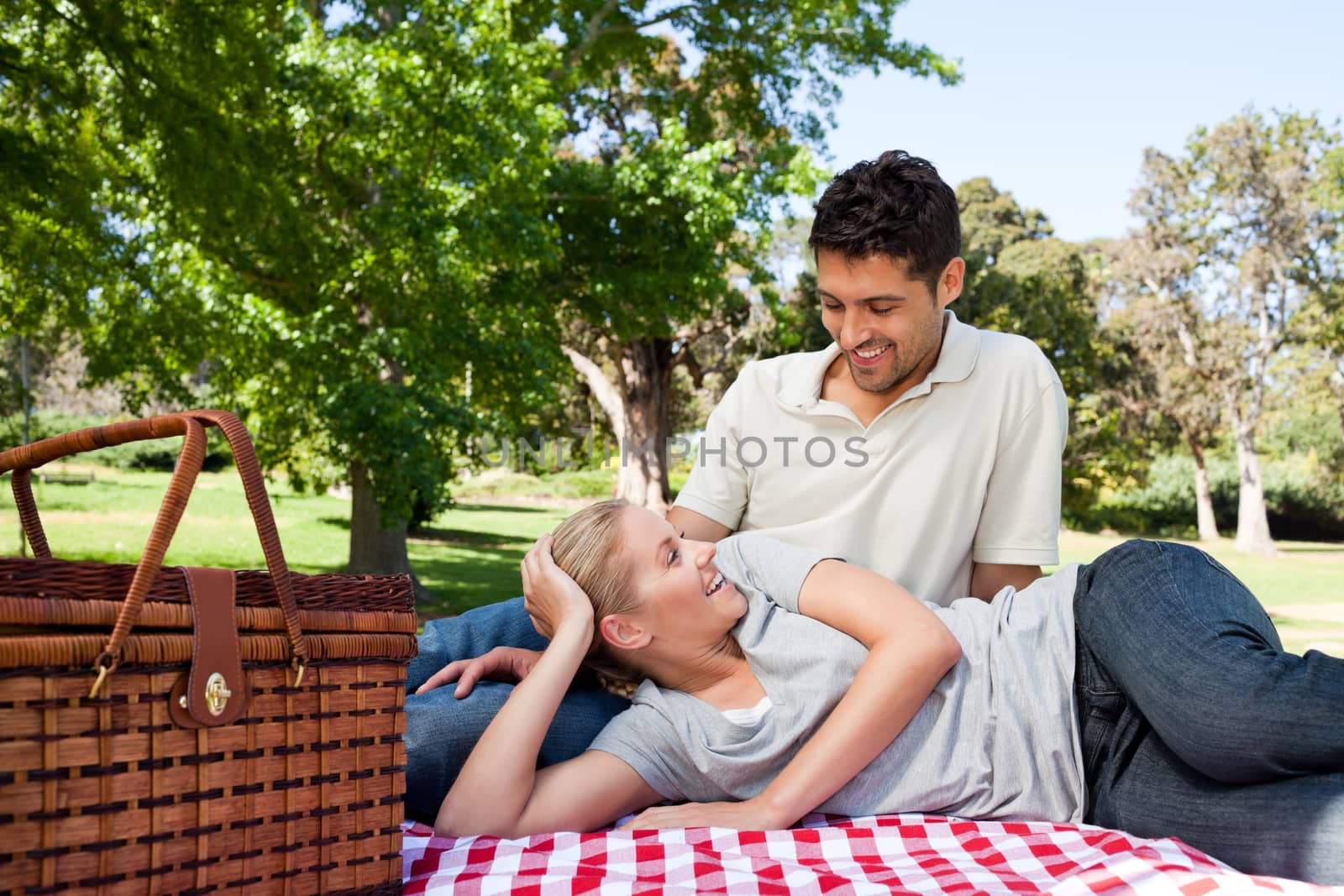 Lovers picnicking in the park by Wavebreakmedia