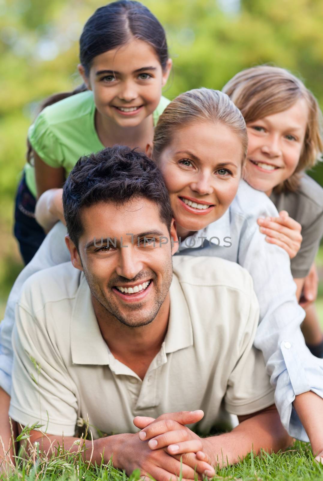 Happy family in the park during the summer by Wavebreakmedia