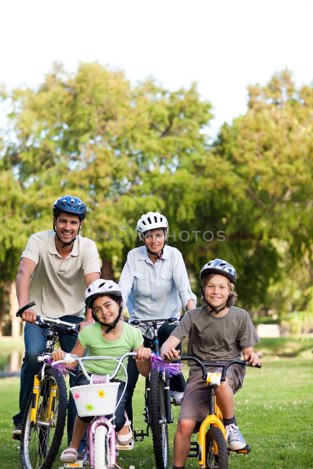 Family with their bikes during the summer by Wavebreakmedia