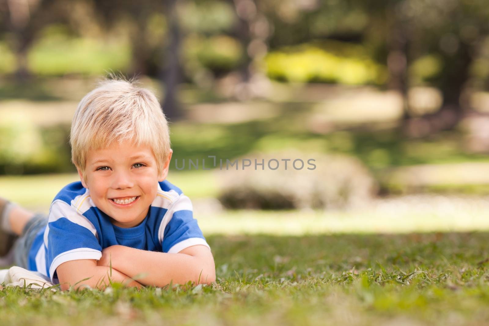 Boy lying down in the park 