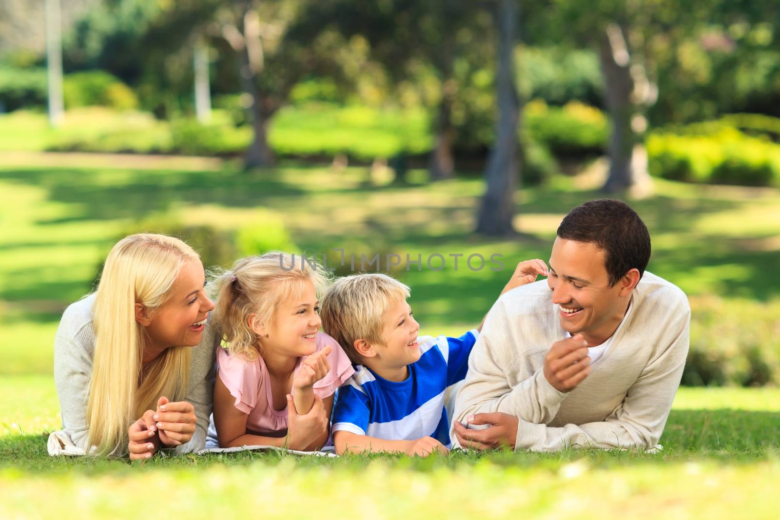 Family lying down in the park by Wavebreakmedia