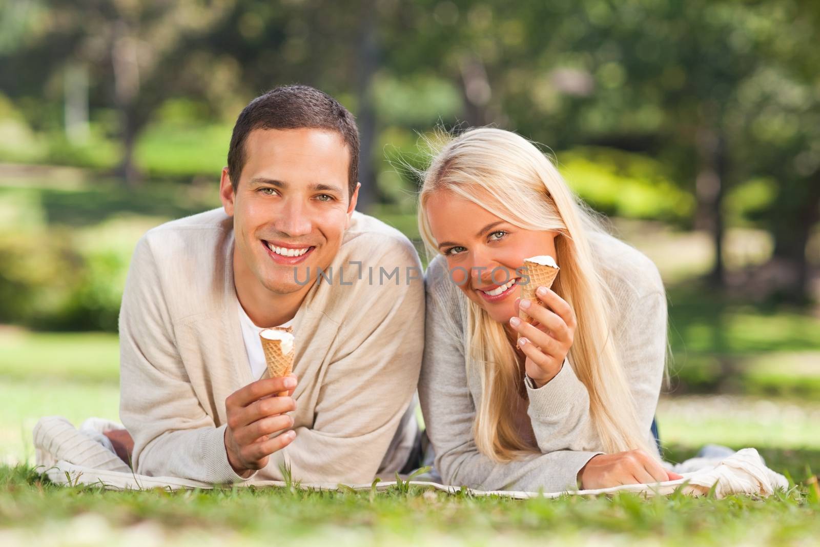 Couple in the park during the summer