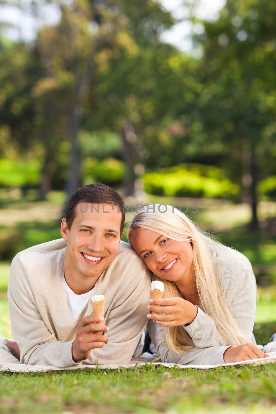 Couple in the park during the summer