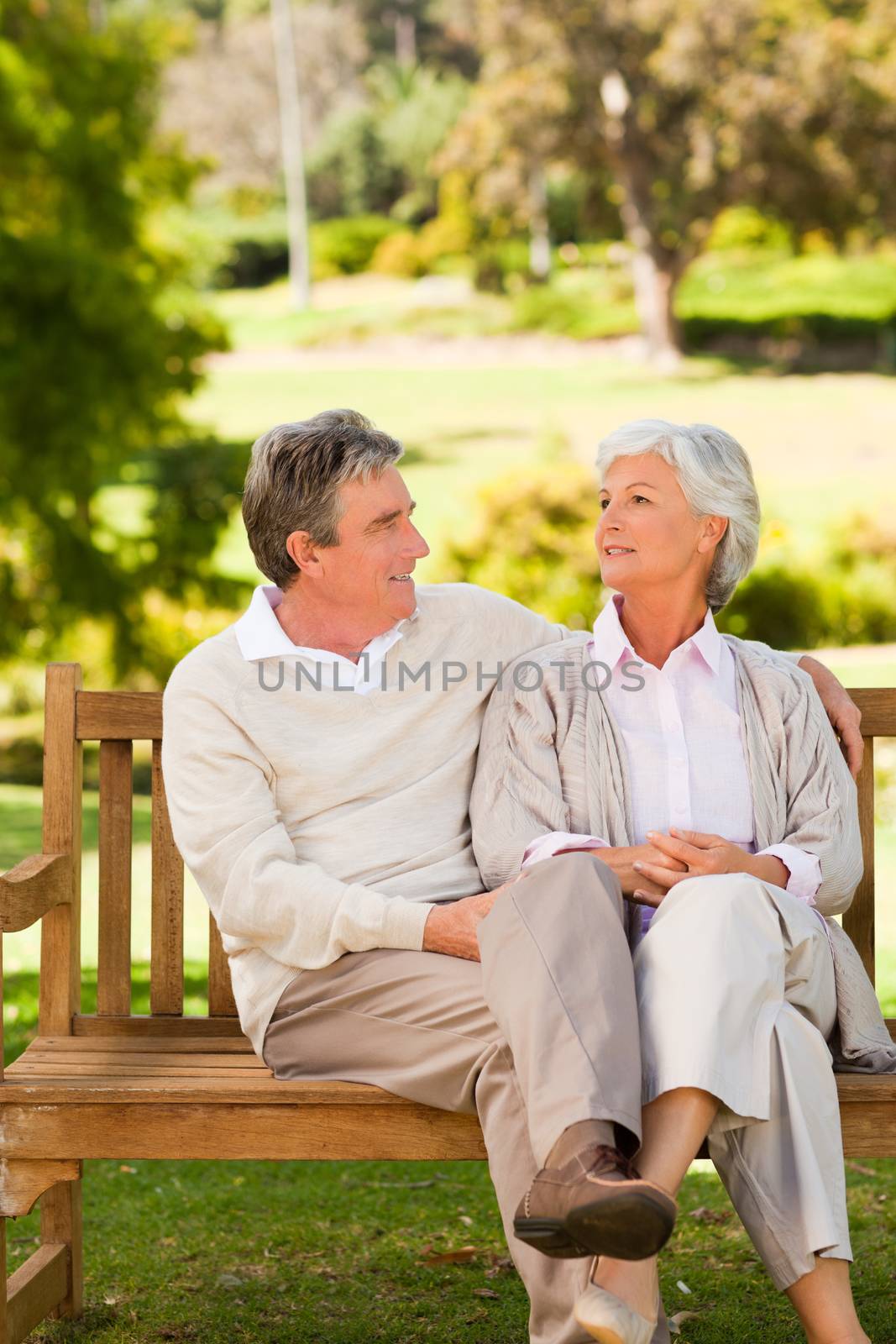 Senior couple on the bench during the summer 