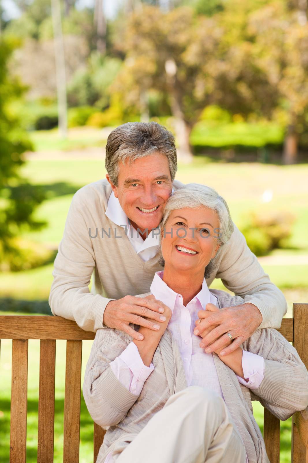 Senior couple on the bench during the summer  by Wavebreakmedia