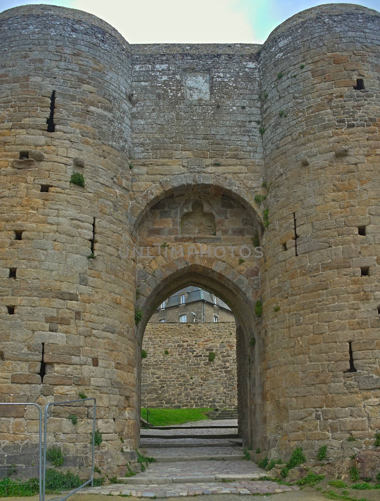 Big stone round towers and gate at Dinan fortress, France by sheriffkule