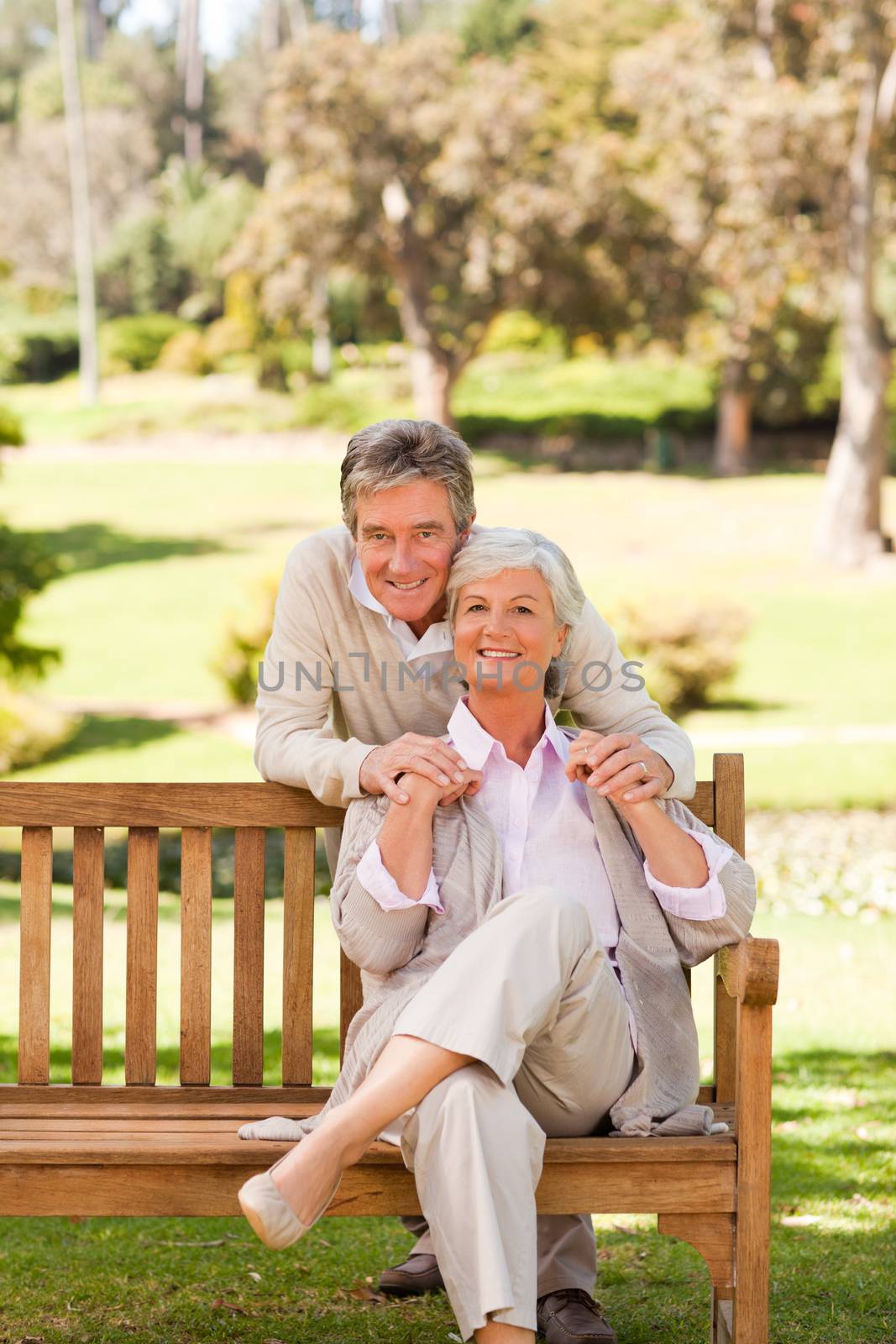 Elderly couple in the park during the summer
