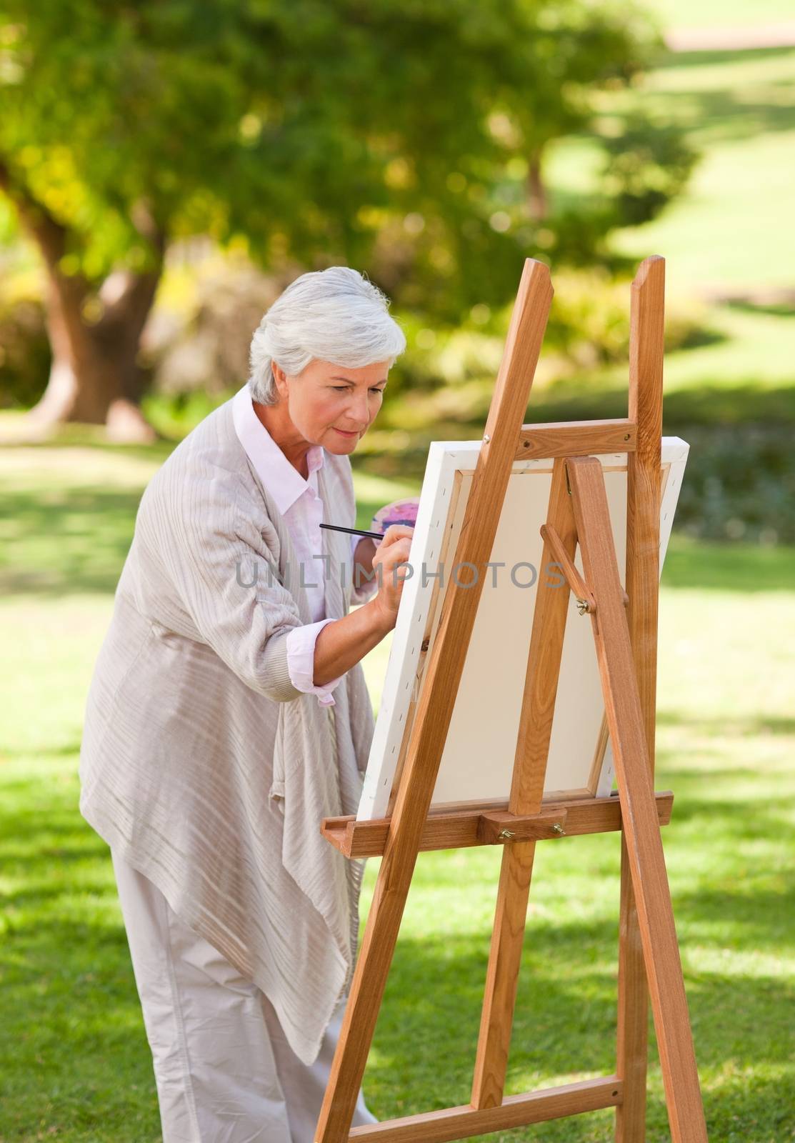 Mature woman painting in the park by Wavebreakmedia