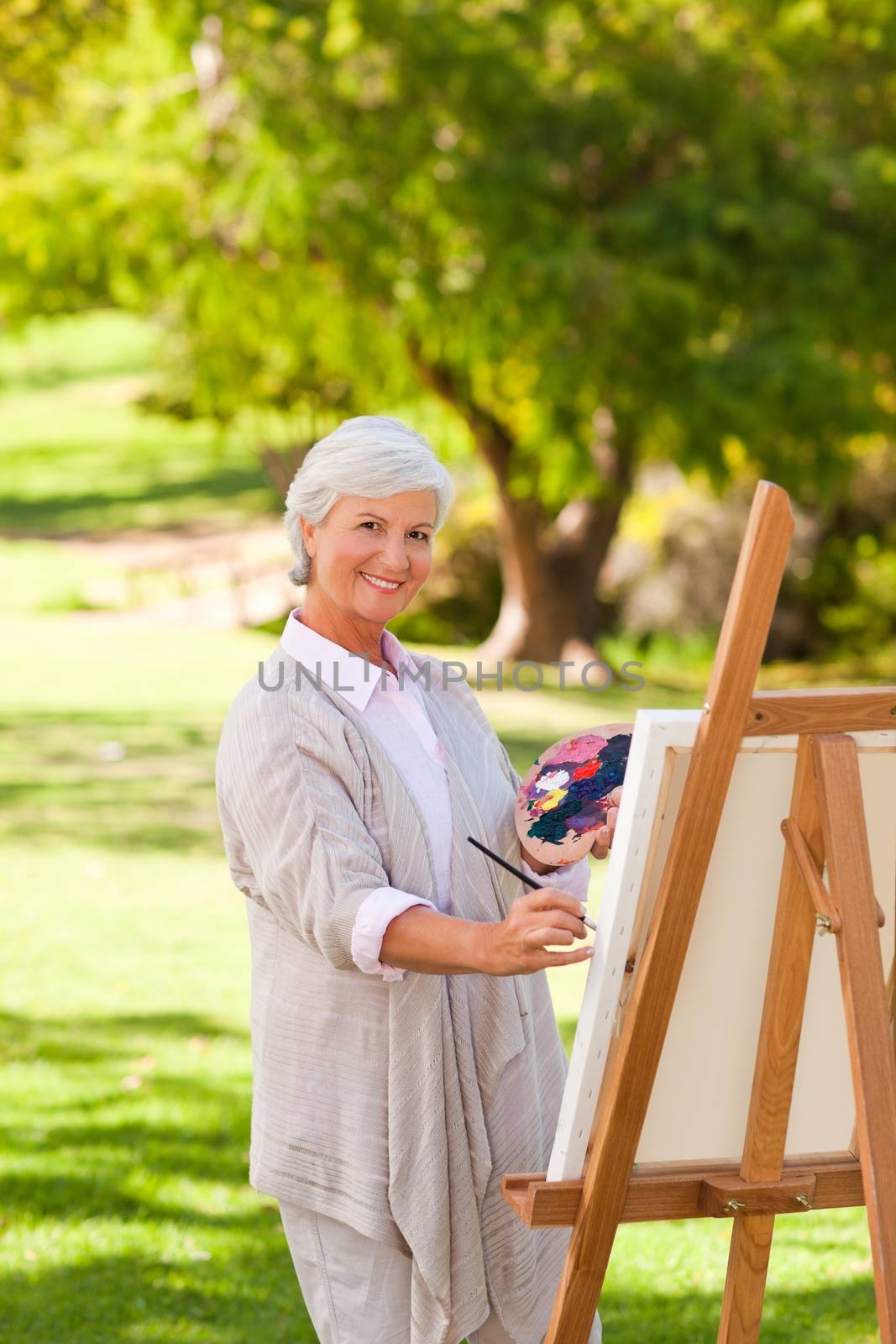 Senior woman painting in the park by Wavebreakmedia