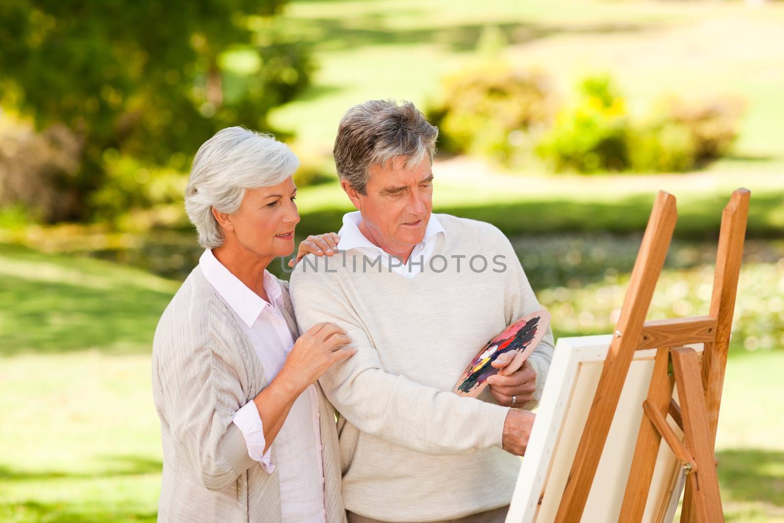 Retired couple painting in the park by Wavebreakmedia
