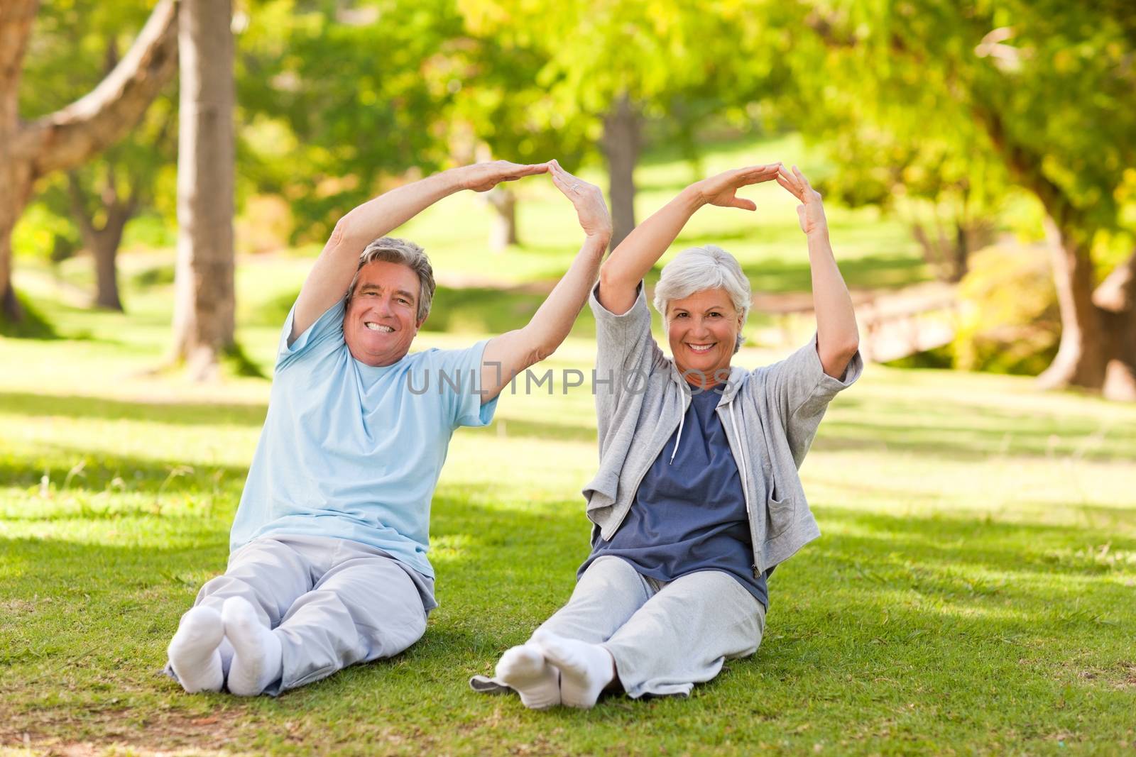 Elderly couple doing their stretches in the park by Wavebreakmedia