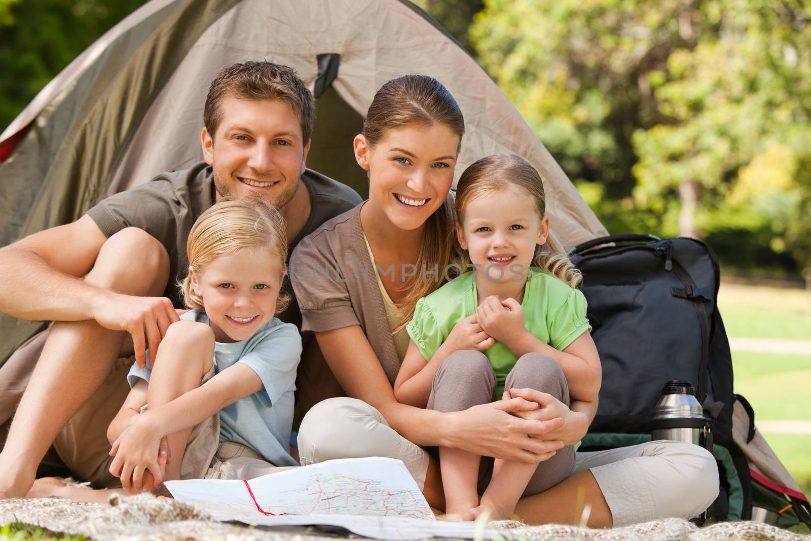 Family camping in the park during the summer