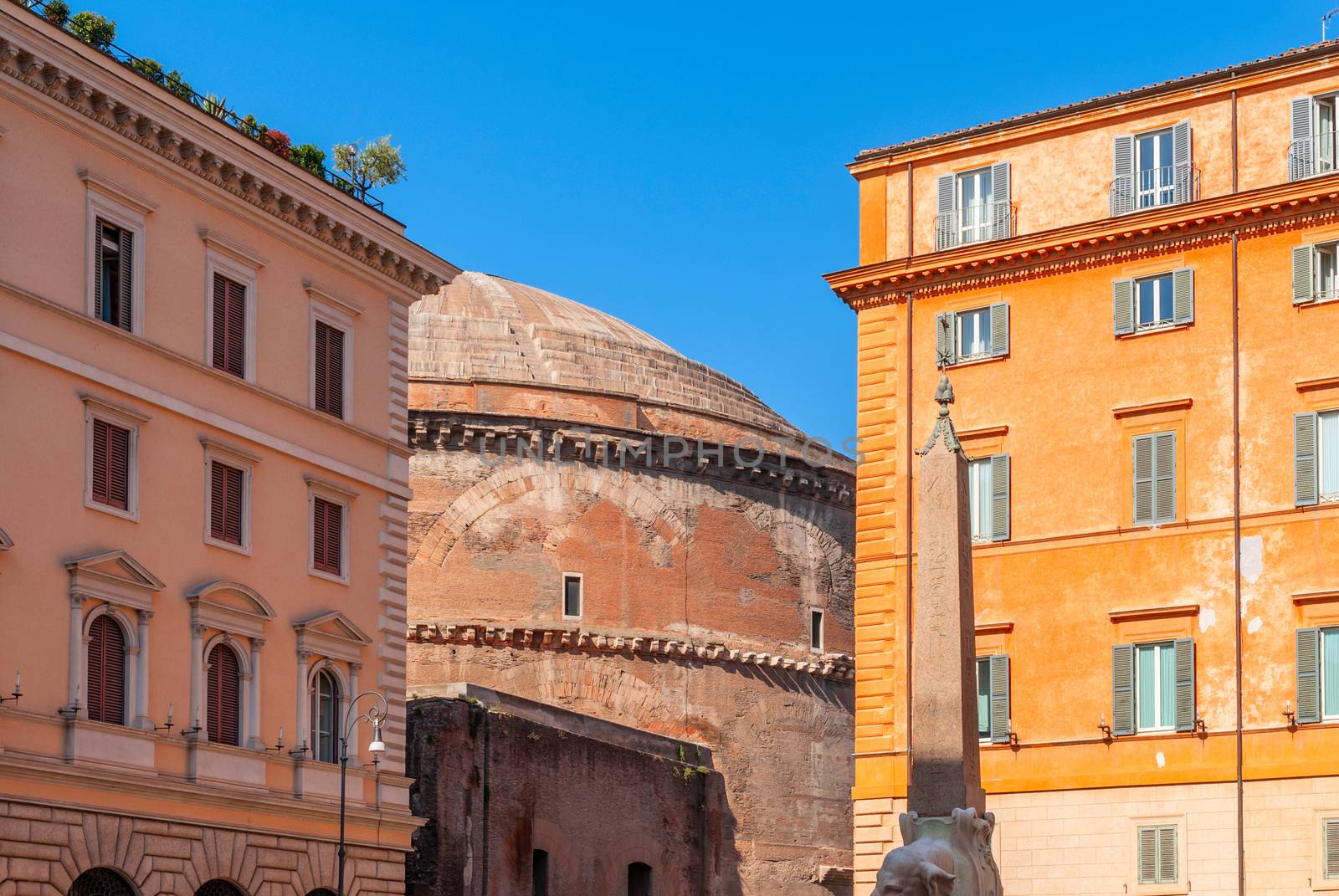 View of Pantheon and buildings near it., Rome, Italy. Ancient architecture of Rome