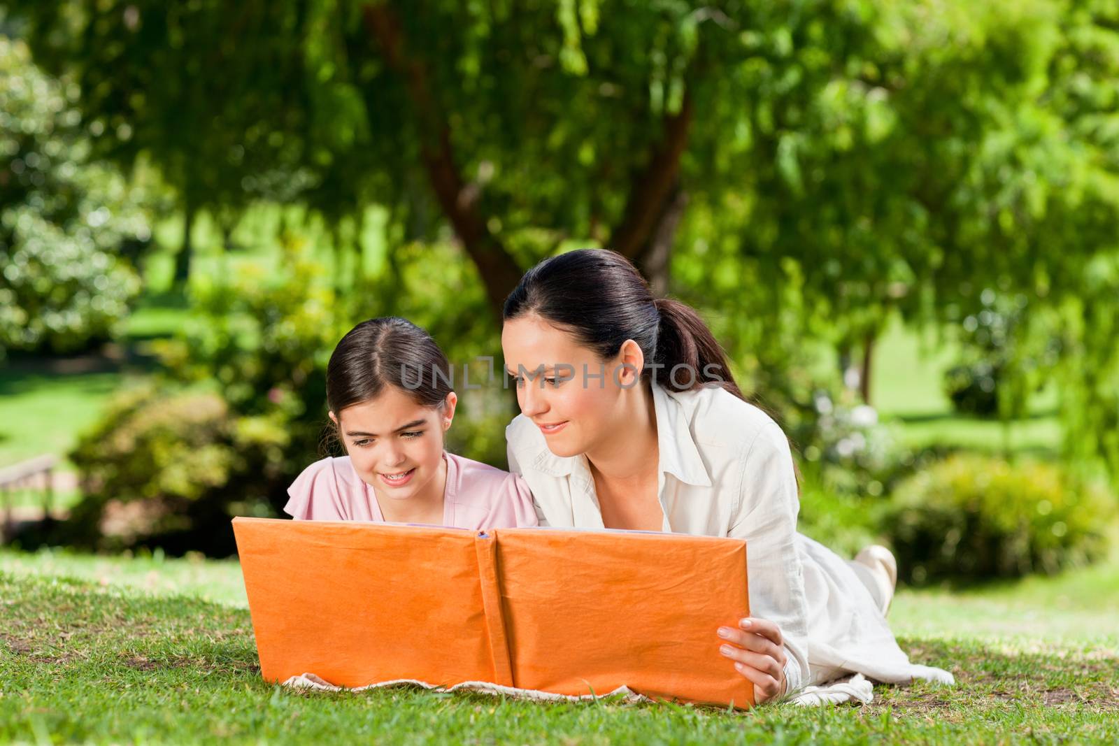 Mother and her daughter looking at their album photo by Wavebreakmedia