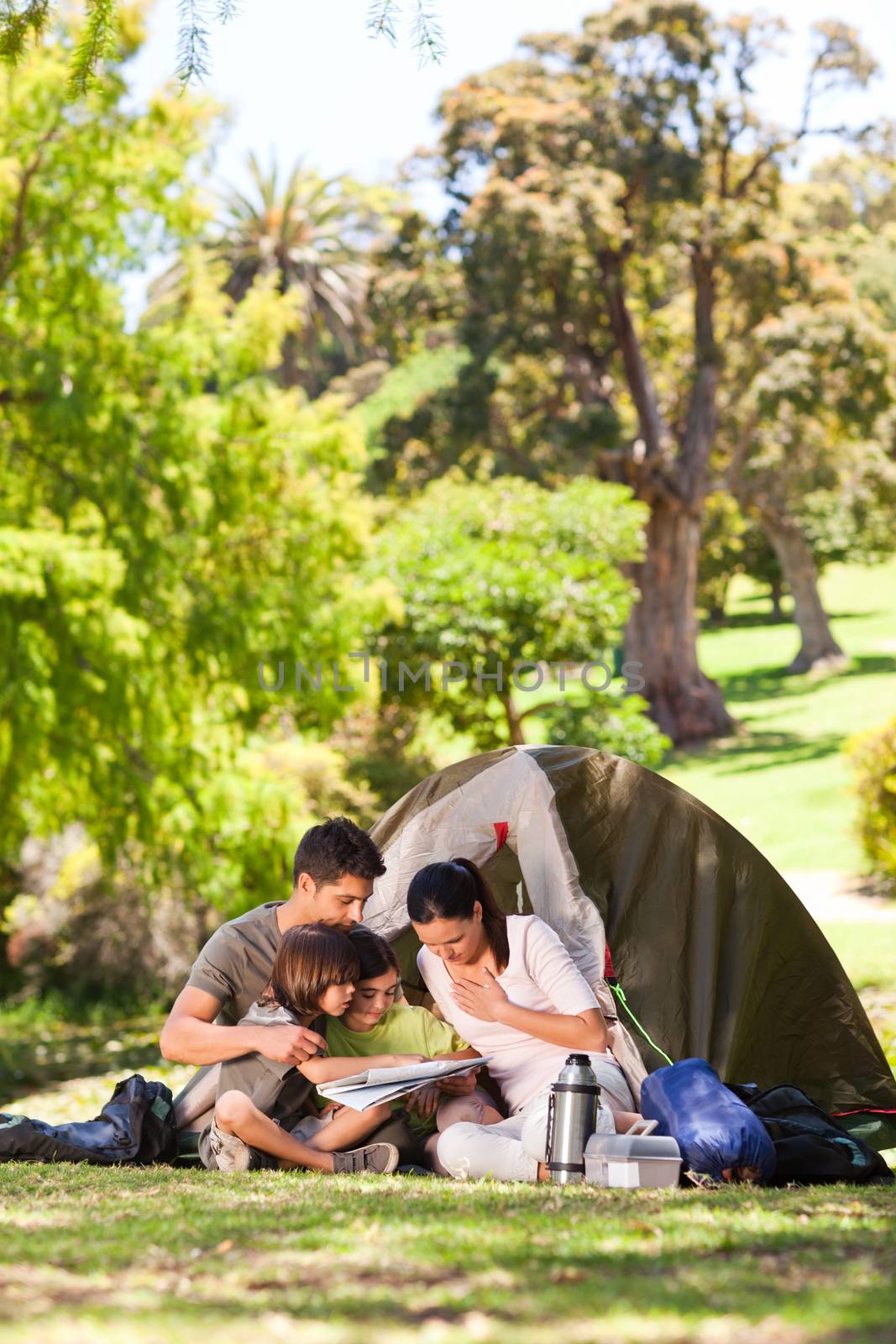 Family camping in the park during the summer