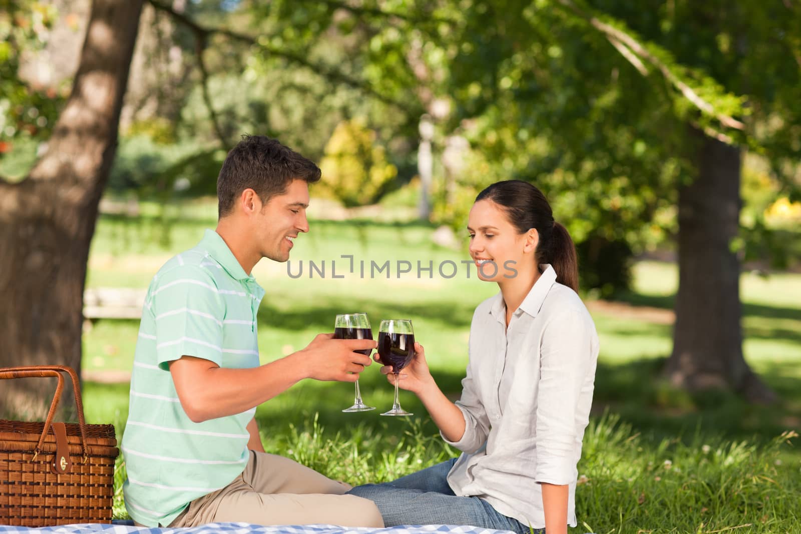 Young couple picnicking in the park by Wavebreakmedia