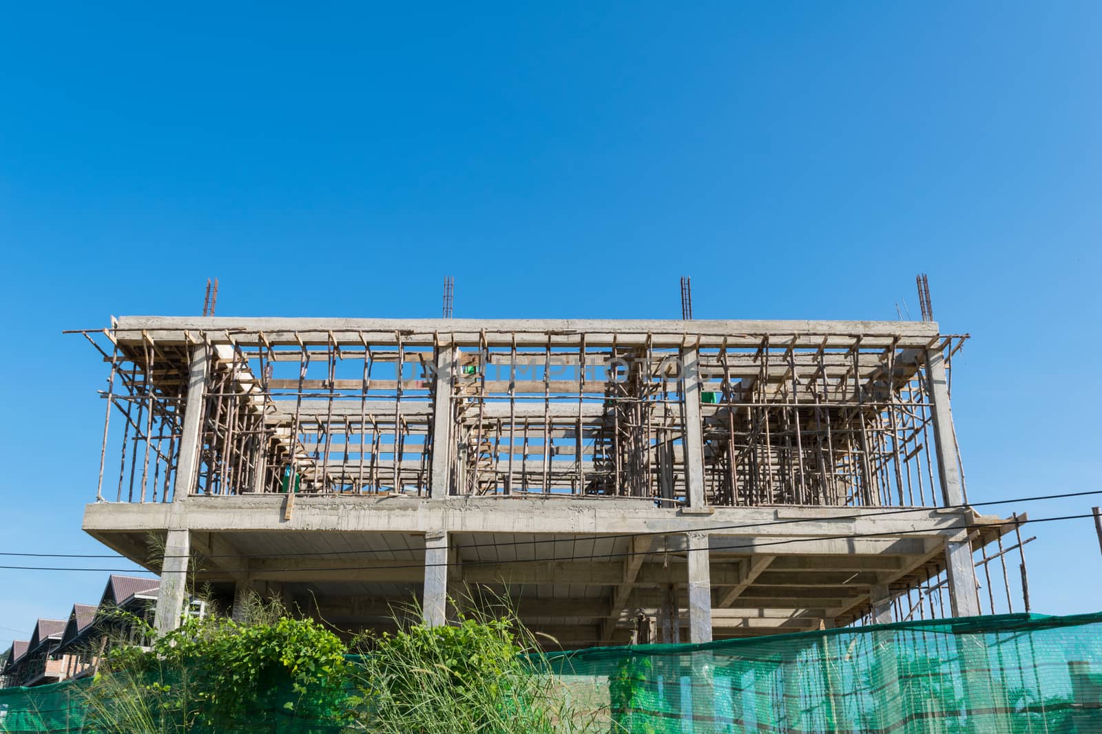 building construction with blue sky background