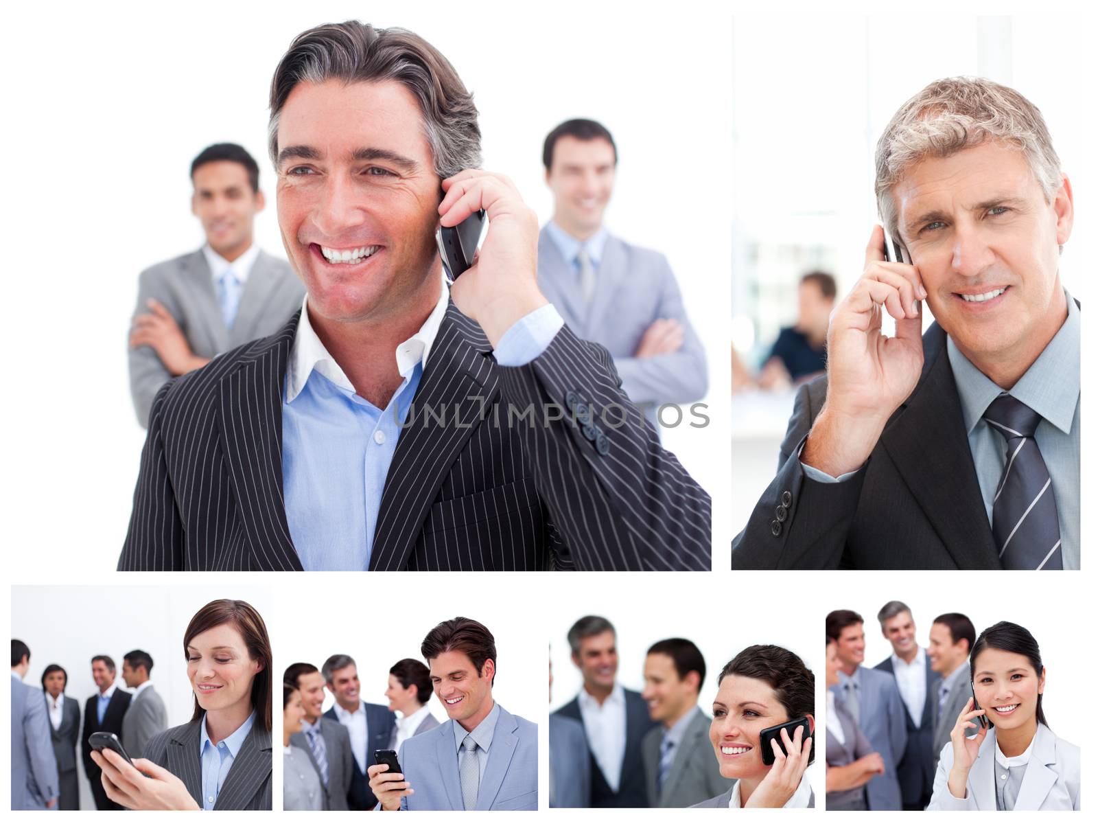 Collage of business people using mobil phones